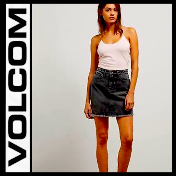 Volcom High Waist Raw Hem Denim Skirt - Picture 2 of 8